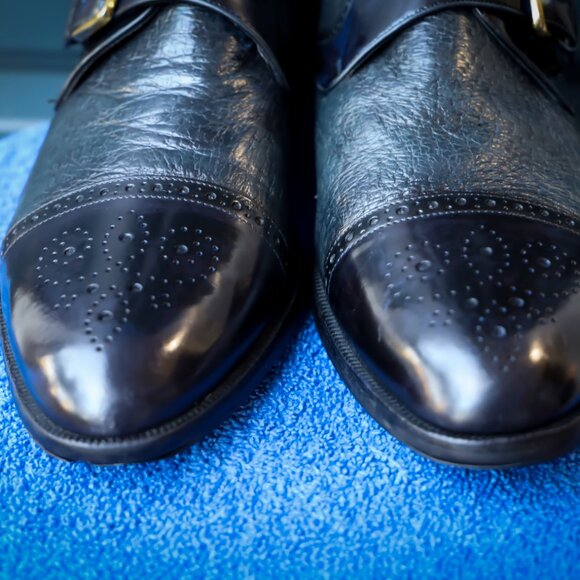 SALE - Moreschi 10.5 Burnished Monk Strap Black and Blue Mens Dress Shoes main image 12